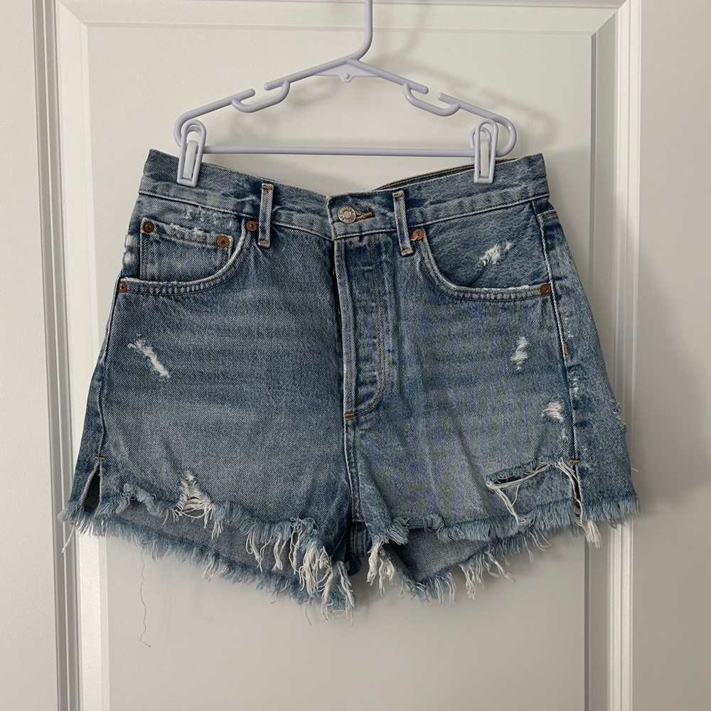 Agolde Distressed Light Blue Denim Jean Shorts